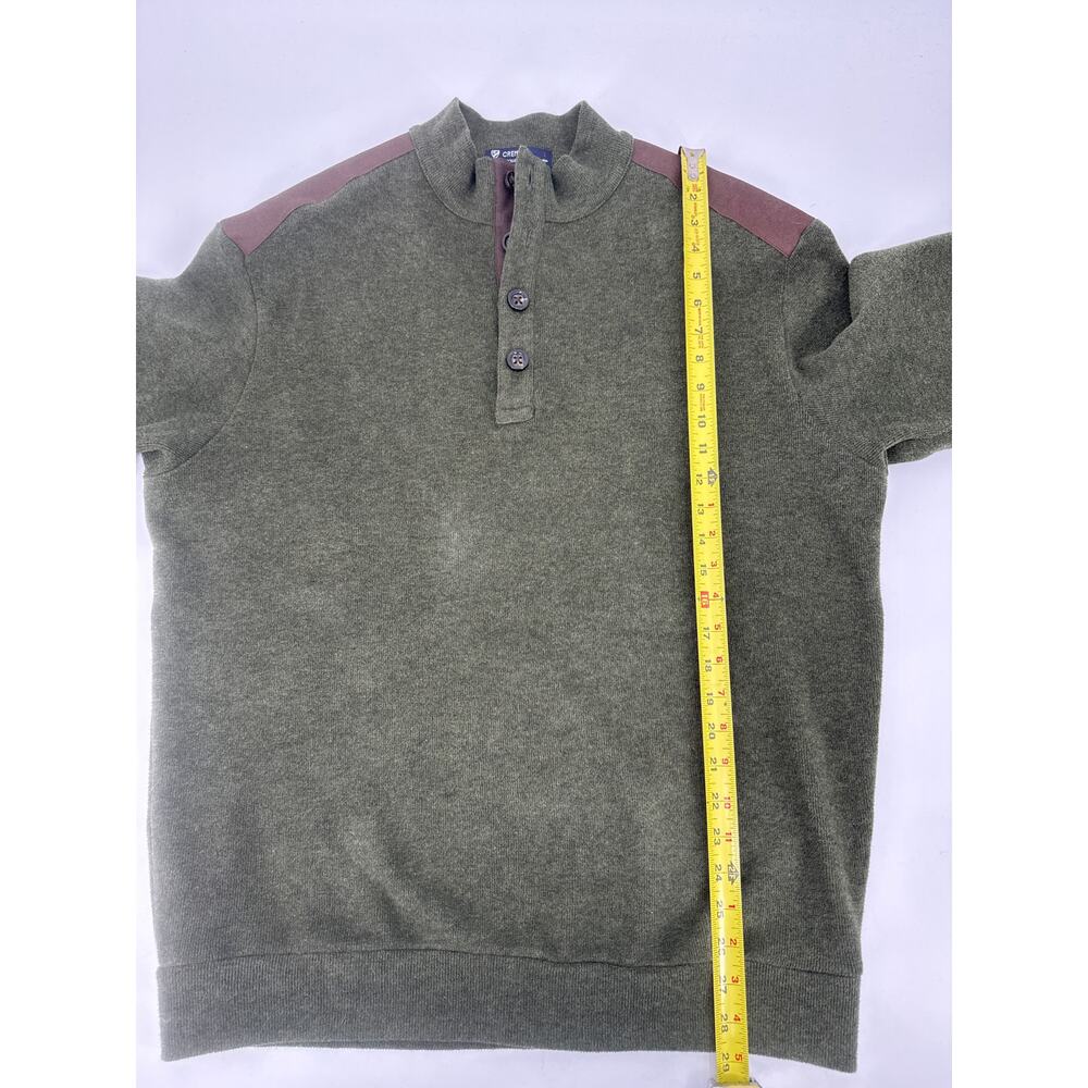 Cremieux Olive Green Cotton Mock Neck Sweater Brown Elbow Patch Men’s Large - Picture 7 of 8